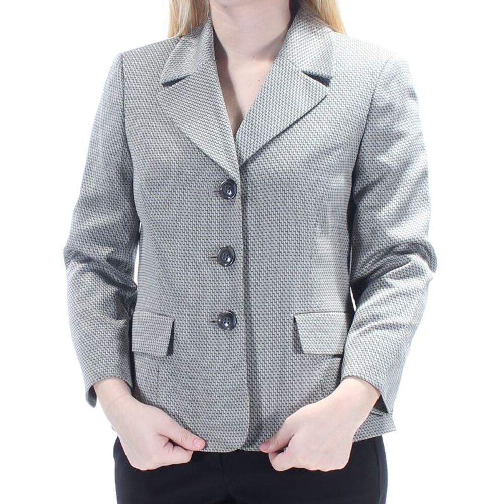 LE SUIT Womens Gray Collared Wear To Work Blazer Jacket 4